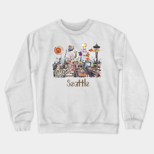 POP ART Crazy City of Seattle Crewneck Sweatshirt by IconicTee